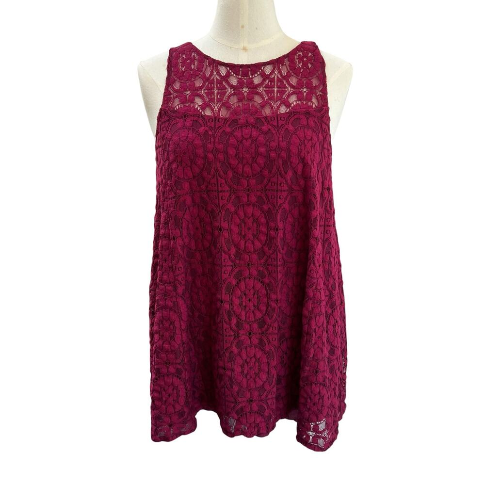 Free People Women’s L Maroon Lace Shift Dress Sleeveless Boho EUC